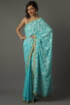 Blue  embroidered crepe saree with blouse