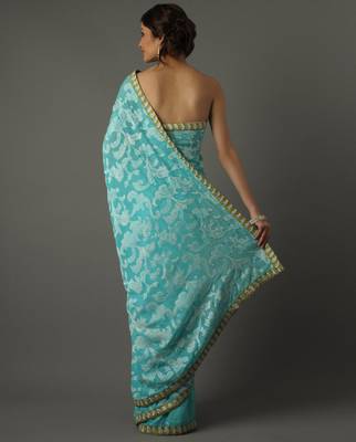 Blue  embroidered crepe saree with blouse 2