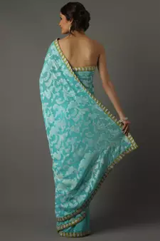 Blue  embroidered crepe saree with blouse