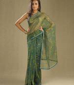 Green printed net saree with blouse