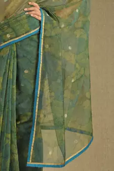 Green printed net saree with blouse