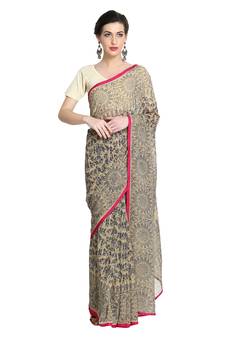 Beige printed viscose saree with blouse