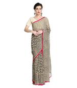 Beige printed viscose saree with blouse