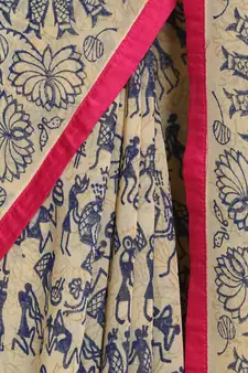 Beige printed viscose saree with blouse