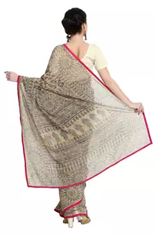 Beige printed viscose saree with blouse