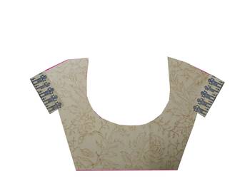 Beige printed viscose saree with blouse 5