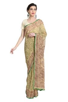 Beige printed viscose saree with blouse