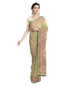 Beige printed viscose saree with blouse