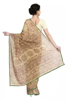 Beige printed viscose saree with blouse