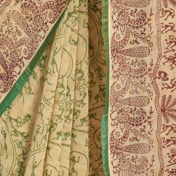 Beige printed viscose saree with blouse 4