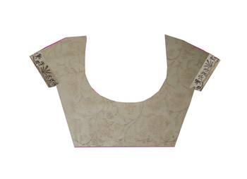 Beige printed viscose saree with blouse 5