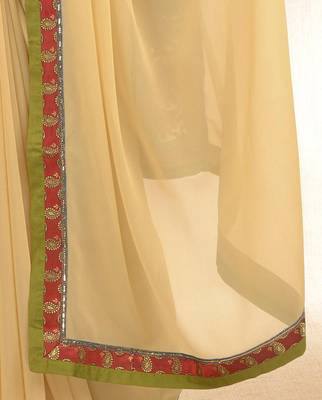 Beige embroidered viscose saree with blouse 2