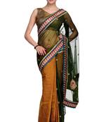 Green embroidered brocade saree with blouse