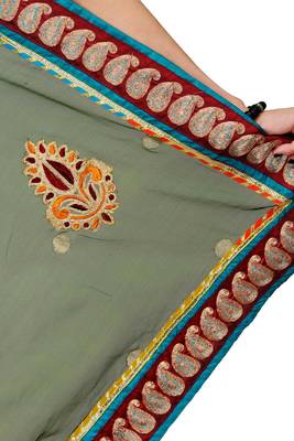 Green embroidered brocade saree with blouse 3