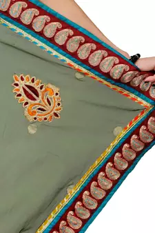 Green embroidered brocade saree with blouse