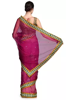 Pink embroidered brocade saree with blouse