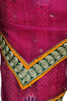Pink embroidered brocade saree with blouse