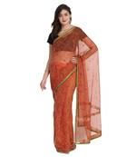 Orange printed net saree with blouse