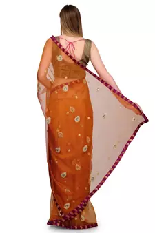 Mustard embroidered net saree with blouse