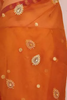 Mustard embroidered net saree with blouse