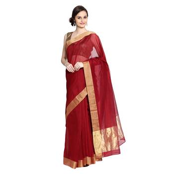 Maroon hand woven chanderi saree with blouse 1