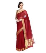 Maroon hand woven chanderi saree with blouse