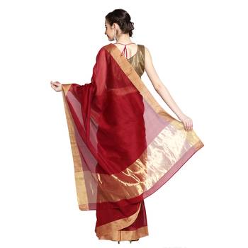 Maroon hand woven chanderi saree with blouse 2