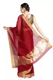 Maroon hand woven chanderi saree with blouse