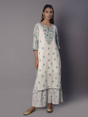 White woven cotton ethnic-kurtis 1