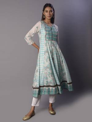 White woven cotton ethnic-kurtis 1