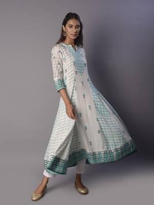 White woven cotton ethnic-kurtis 1