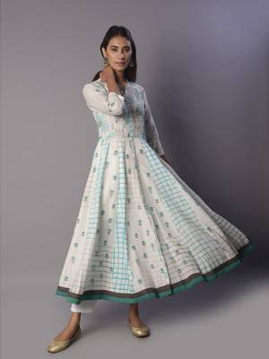 White woven cotton ethnic-kurtis 1