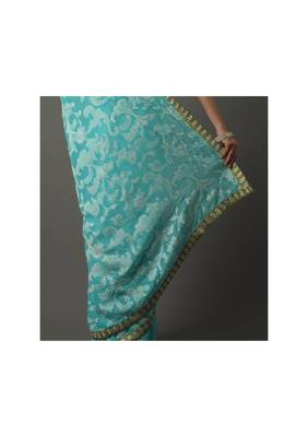 Blue  embroidered crepe saree with blouse 5