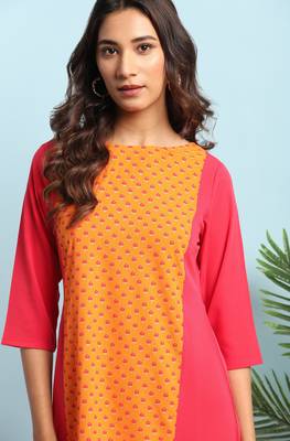 Orange printed crepe ethnic kurtis 5