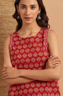 Red printed cotton cotton tops 5