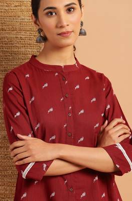 Janasya Maroon printed cotton cotton tops 5