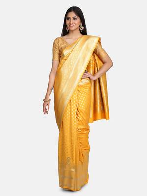 Yellow Pure Silk saree 1