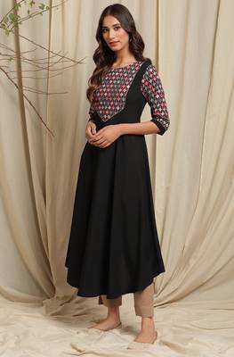 Black printed crepe ethnic kurtis 1