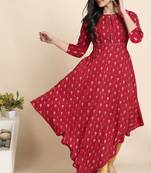 Janasya Maroon printed crepe ethnic kurtis