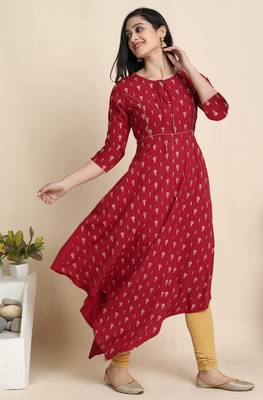 Janasya Maroon printed crepe ethnic kurtis 3