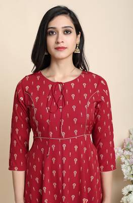 Janasya Maroon printed crepe ethnic kurtis 5