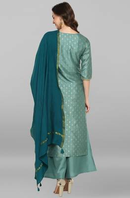Light green floral print polyester salwar 3