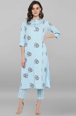 Janasya Sky blue abstract print cotton salwar 1