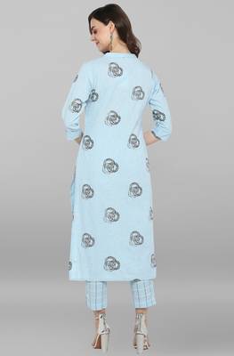 Janasya Sky blue abstract print cotton salwar 3