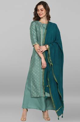 Light green floral print polyester salwar 6