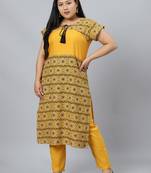 Mustard printed rayon kurtas-and-kurtis
