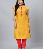 Mustard printed rayon kurtas-and-kurtis