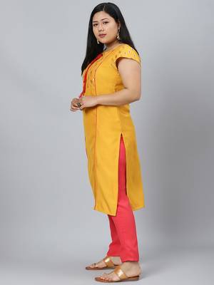 Mustard printed rayon kurtas-and-kurtis 2