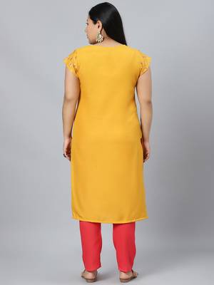 Mustard printed rayon kurtas-and-kurtis 3