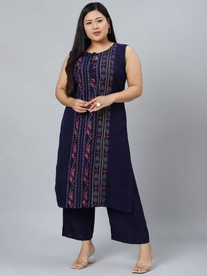 Navy-blue printed rayon kurtas-and-kurtis 1